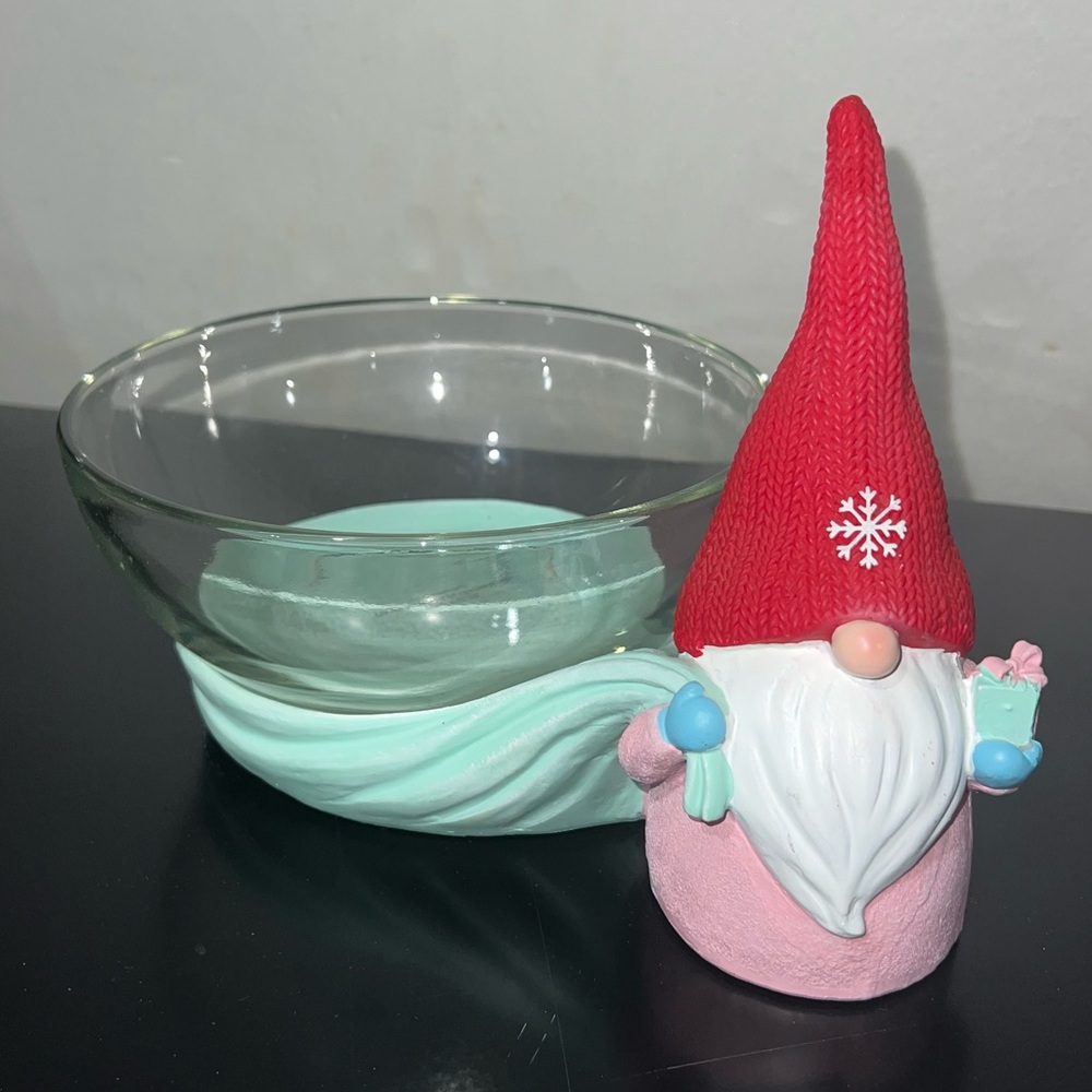 Colorful holiday gnome Christmas candy bowl trinket dish